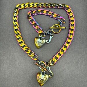 Vintage Y2K Juicy Couture Iridescent Rainbow Oil Spill Necklace Bracelet Set